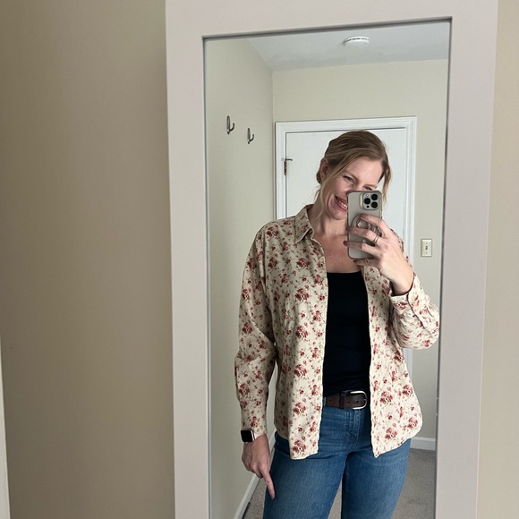 Vintage Tall Corduroy Eddie Bauer Button front shirt large Fits 12/14 Floral - Picture 3 of 15